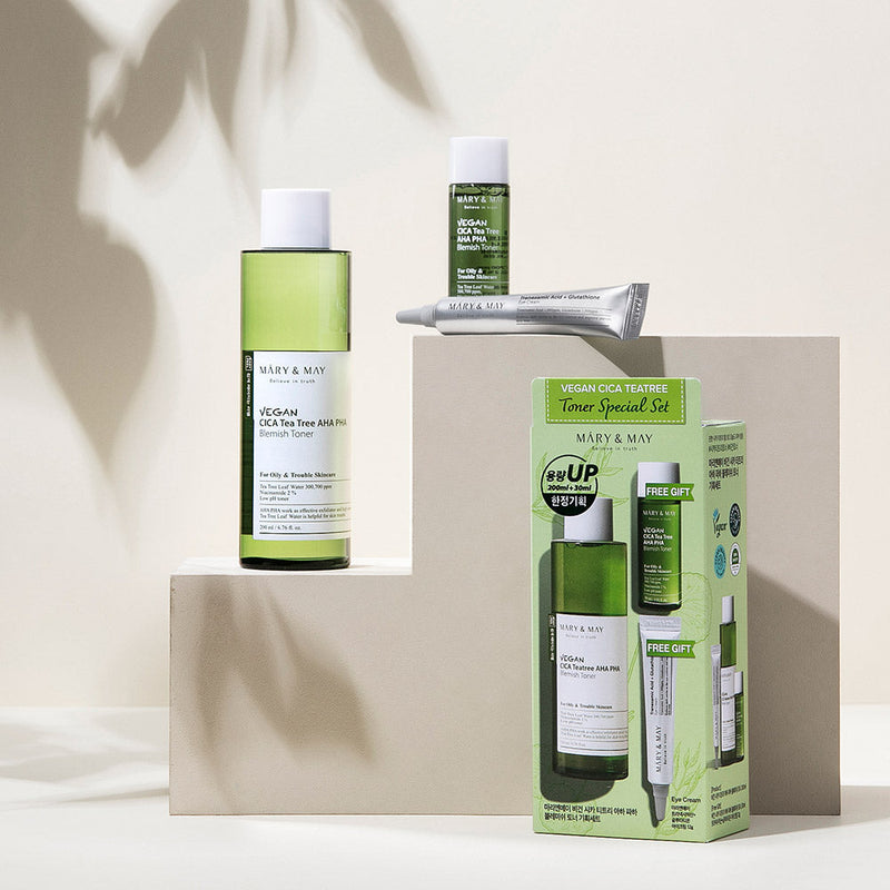 Vegan CICA Teatree Toner Special Set (Vegan CICA Tea Tree AHA PHA Blemish Toner 200ml  1EA+Vegan CICA Tea Tree AHA PHA Blemish Toner 30ml  1EA+Tranexamic Acid+Glutathion Eye Cream 12g (Miniature) 1EA)